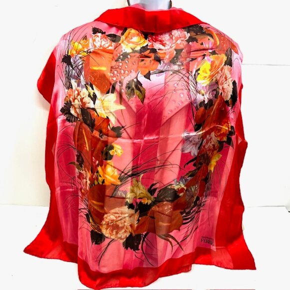 BeautifulPink Red Black Floral  Gianfranco Ferre Scar Silk Chiffon/Satin 34" (30 - Picture 9 of 13
